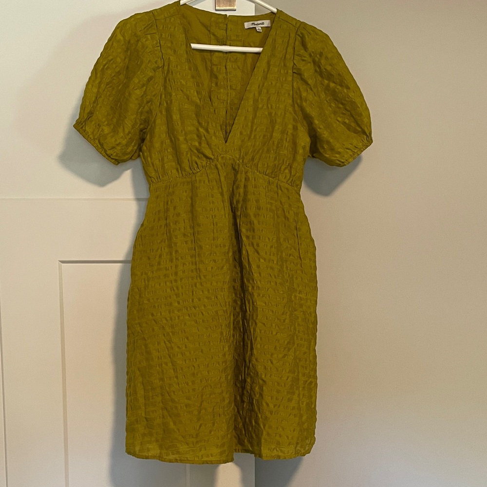 Madewell Textured chartreuse Mini Dress with pockets at the hip